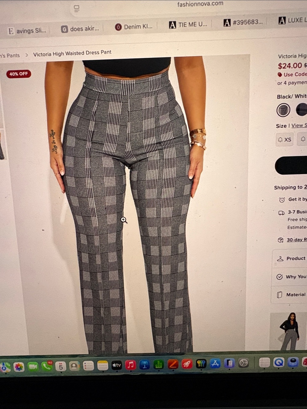 Fashion Nova Black & White Plaid High-Waisted Trousers